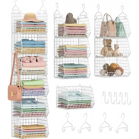 Organisateurs de placard à suspendre à 6 niveaux, étagères de rangement en métal robuste, installation facile, pour vêtements, pulls, chaussures, sacs à main, accessoires (blanc) (1/5)