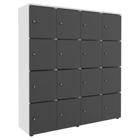 Casier flexycaz 16 cases blanc 4 x 4 cases l 160 x p 42 x h 173,5 +pass -16 portes individuelles - Carbone - Maxiburo (1/2)