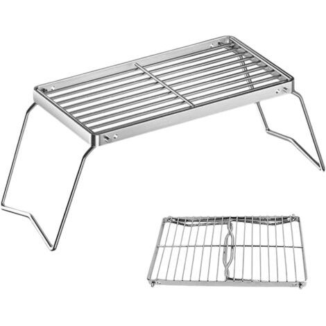 Grille de barbecue d'extérieur pliable en acier inoxydable - Pour feu de camp - Mini barbecue pliable - Pour camping, pique-nique, barbecue, pêche (1/5)