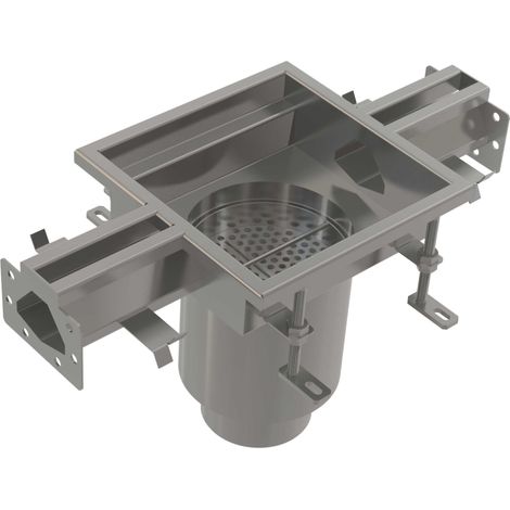 Pozzetto di scarico industriale con ingresso a fessura 250×250, acciaio inox AISI 304 (1/2)