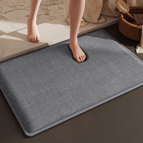 Tapis de bain en lin tissé épais et ultra-absorbant, antidérapant, pour salle de bain, lavabo ou entrée – 40 x 60 cm, gris foncé avec mousse mémoire tissée