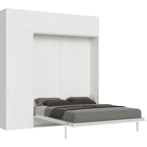 Letto matrimoniale Kentaro Bianco Frassino con colonna - pensile vasistas - pensile sopra colonna