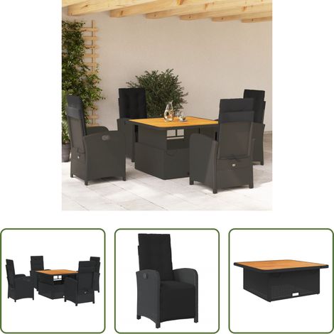 vidaXL Relaxsessel - 5-tlg. Garten-Essgruppe mit Kissen Schwarz Poly Rattan (1/5)
