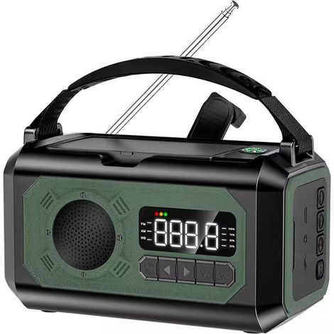 Radio portatile di emergenza AM FM WB Meteo con allarme SOS Batteria da 12.000 mAh a energia solare Caricabatterie USB Torcia a LED per campeggio all'aperto Sopravvivenza Verde. (1/5)