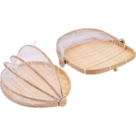 Cesto da portata in bambù con coperchio antimosche, set da 2, ideale per servire cibo e come decorazione per la tavola - Crezuo