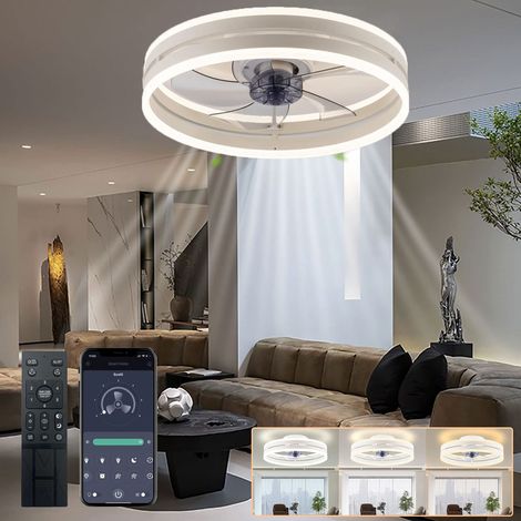 Ventilateur de plafond avec lumière, télécommande/contrôle APP, plafonnier LED à intensité variable, 3000K-6000K, 6 vitesses, minuterie, 40 cm (1/5)