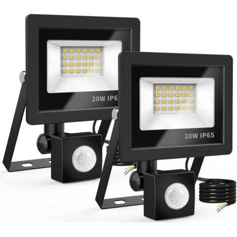20-W-LED-Außenstrahler mit Bewegungsmelder, 24 LEDs, IP65 wasserdicht, 6500 K, 220 V, Strahler für Garten, Terrasse, Garage und Außenbeleuchtung (2er-Pack) [Energieeffizienzklasse] (1/5)