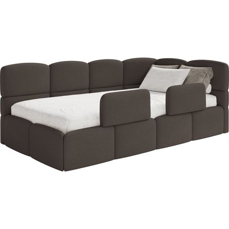 Selsey Cloudy – Kinderbett 120x200, Kopfteil rechts, Matratze & Bettkasten, Chenille Braun