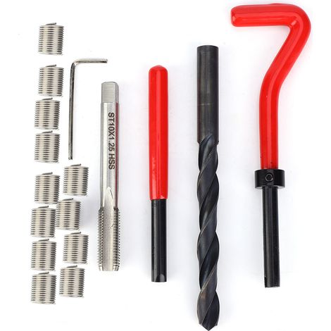 Kit de réparation de filetage 17 pièces M10x1,25 en acier inoxydable, jeu de tarauds pour filetage femelle