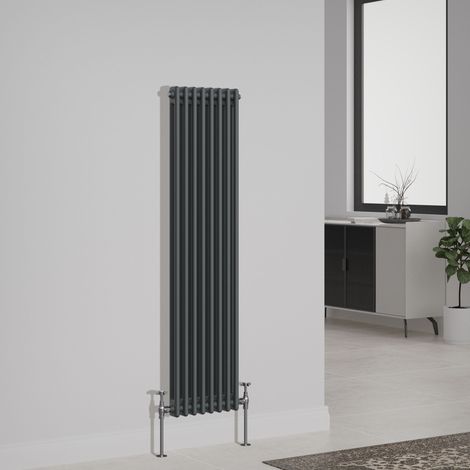 NRG Cast Iron Style Radiator Traditional Anthracite Central Heating Rads Vertical 2 Column 1500x380mm