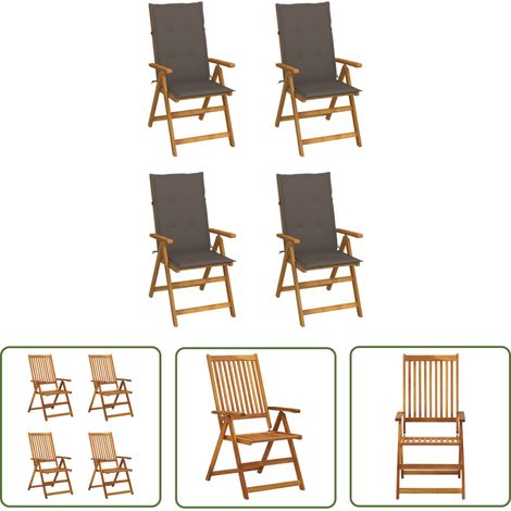 The Living Store Chaises inclinables de jardin lot de 4 et coussins Bois acacia - Chaise De Jardin - Fauteuil De Jardin - Mobilier De Jardin - Fauteuil Inclinable - Chaise Pliante (1/5)