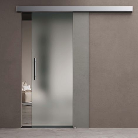 doporro Porta Scorrevole in Vetro Temperato Satinato 8 mm, con Binario in Alluminio Cromato, Soft-Close, 102,5x205 cm – Amalfi14