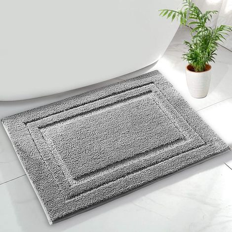 Tapis de Bain Gris 50 x 80 cm Épaissi Tapis Salle de Bain Antidérapant l'eau Lavable en Machine Bathroom Bath Mat Tapis de Douche Absorbant en Microfibre Douce pour Chambre et Salle de Bain Gris (1/5)