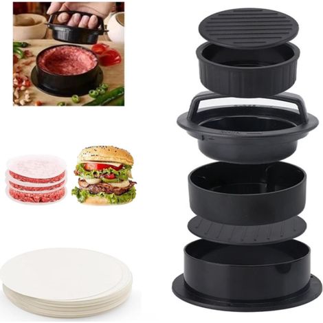 Presse à hamburger 3 en 1 - Comprend 100 feuilles de papier sulfurisé. Sans BPA. Accessoires pour barbecue. Ustensiles de barbecue - AquaForge (1/5)