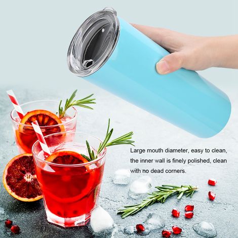Tasse de voyage en acier inoxydable de 590 ml avec couvercle pour café, thé et autres boissons chaudes ou froides. Bleu vif. (1/5)
