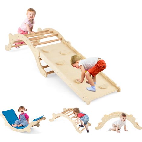 Set scala da arrampicata per bambini con rampa reversibile per arrampicarsi e scivolare, Scala per bambini Naturale (1/3)