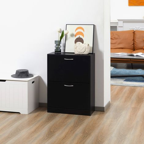 Scarpiera, mobile contenitore per scarpe, dimensioni: 60L x 24W x 80H cm, 2 ante a ribalta, colore nero