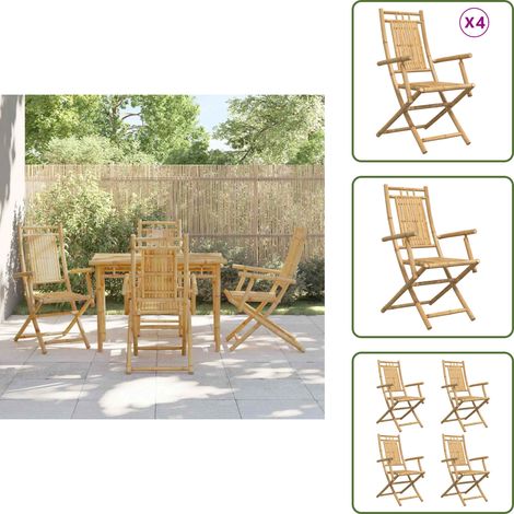 The Living Store Chaises pliables de jardin lot de 4 53x66x99 cm bambou - Chaise De Jardin - Chaise Pliante - Mobilier De Jardin - Bambou - Terrasse (1/5)