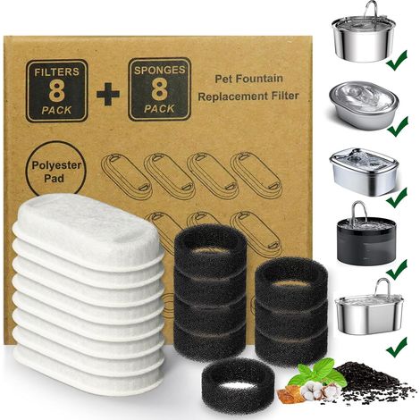 Filtros para bebederos de gatos, paquete de 16 filtros de repuesto para bebederos de gatos, aptos para bebederos PETLIBRO de acero inoxidable de 2 litros (67 oz) con flujo ajustable. (1/5)