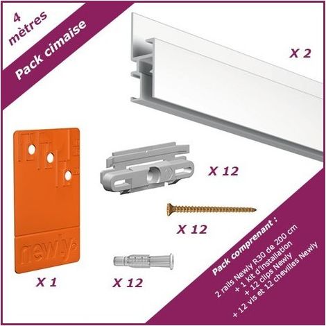 4 mètres Blanc mat : Pack économique cimaise Newly R30 (rails et fixations) (1/5)