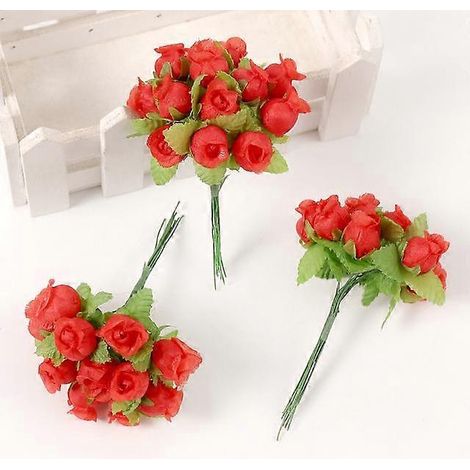 Lot de 12 mini roses artificielles en soie, idéales pour la décoration intérieure, les mariages, les couronnes et les cadeaux.36 pièces rouges (1/5)