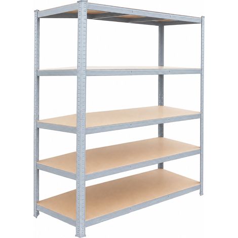 Relaxdays Heavy-Duty Shelving, HWD: 200 x 120 x 60 cm, 875 kg, 5 Tiers, Cellar Storage, Slot-Together, Grey/Brown