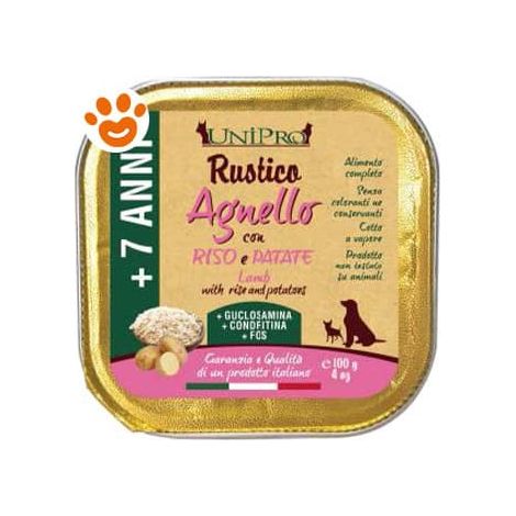Unipro Dog Rustico Agnello Riso e Patate 7+ - Vaschetta 100 Gr -