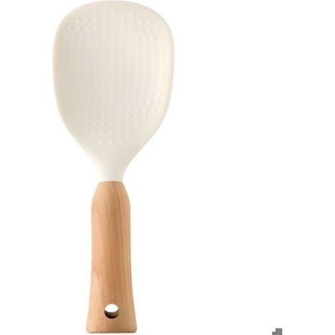 Cuillère À Riz - Embout En Silicone - Support Intégré - Manche En Bois De Hêtre - Pour Service De Riz - 1 Pièce (1/4)