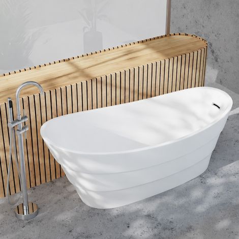 Vasca da Bagno Freestanding Bianca Ovale Moderna 170x75cm – Camelia + Rubinetto (1/4)