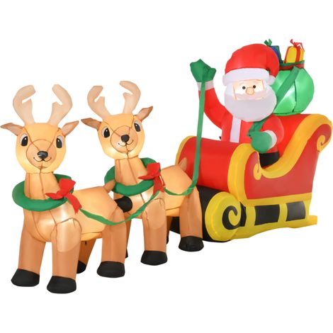 Père Noël gonflable LED 240L x 57l x 112H cm - Avec traîneau, rennes et hotte, 6 LED - Polyester imperméable - Décoration de Noël extérieure - Design festif (1/5)