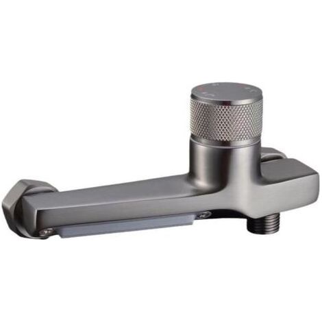 Thermostatische Duschmischbatterie, Thermostatische Kupfer-Badewannen-Duschmischbatterie, Badewannenmischer mit 2 Wasserauslässen, Thermostatische Duscharmatur mit Sicherheitsknopf (grau) (1/5)