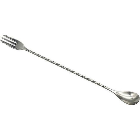 Cuillère à cocktail à manche long spiralé avec extrémité en forme de fourchette et double tête