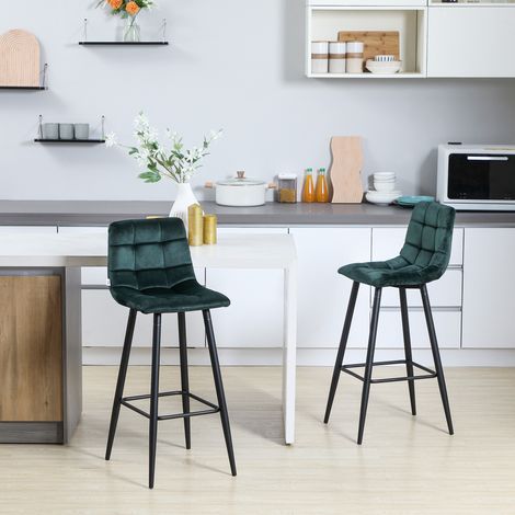 Barhocker 2er-Set, modernes Design, weicher Sitz, Stahlrahmen, 42 x 47 x 105 cm, Grün