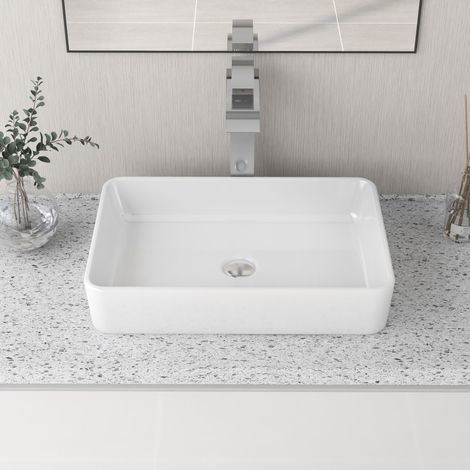 Bathroom Sink, DeerValley Ceramic Rectangular Bathroom Vessel Basin, White Cloakroom Hand Wash Basin for Bathroom 47.5 x 37.5 x 13cm