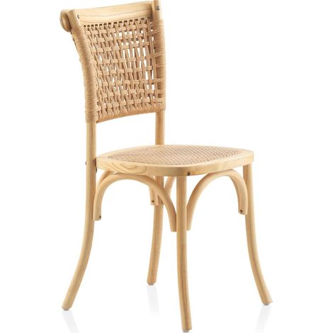 Chaise en bois d'orme naturel assise et dossier tressés - Naturel bois d'orme clair tressé (1/5)