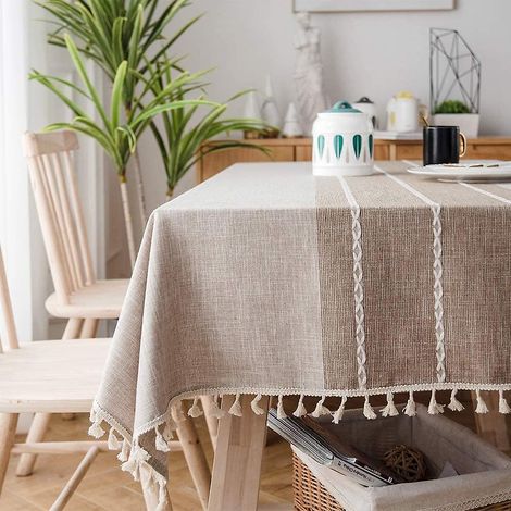 Nappe rectangulaire vintage en lin beige - 140 x 180 cm (1/5)