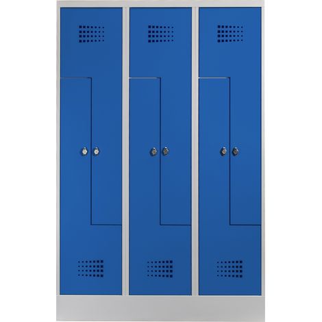 STIER Z-Garderobenspind Premium mit Sockel 6 Abteile Drehriegel lichtgrau/enzianblau (1/2)