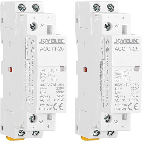 2 Pieces Home AC Contactor, 2P 25A 2NO Auto Home AC Contactor 220V/230V 50/60Hz, 2 Poles Bi-Directional, DIN Rail Mount 35mm Normally Open (1/5)
