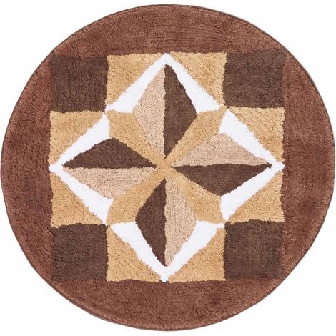 HOMESCAPES Badematte Mosaik 60 cm rund – Badteppich braun-beige aus 100 % Baumwolle (1/5)