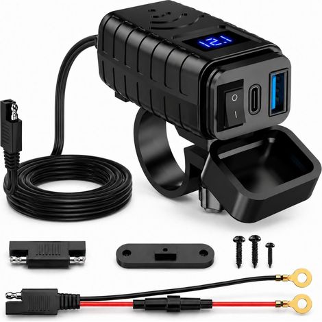 Prise USB Moto, Chargeur Étanche 12V-24V avec Interrupteur QC3.0 18W PD 36W Puissance totale 54W, Adaptateur de Charge Rapide (1/5)