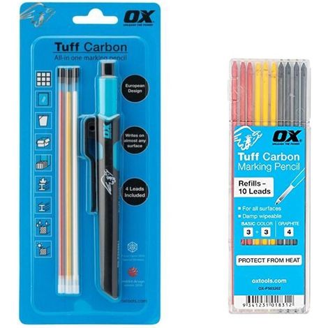 OX Tools Tuff Carbon Pencil All Purpose Deep Hole 13 Lead Refill Mix Included