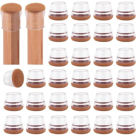 Protectores para patas de sillas, 32 piezas de silicona y fieltro, fundas transparentes para patas con diámetros de 22-30 mm y 18-28 mm.