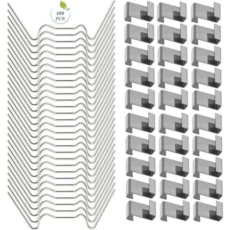 AIPERQ 100 PCS Clips de serre pour verre, Clips de fenêtre de serre en acier inoxydable Accessoire pour serre(50 PCS 304 Clips de fil en acier inoxydable W, 50 PCS de chevauchement en acier inoxydable