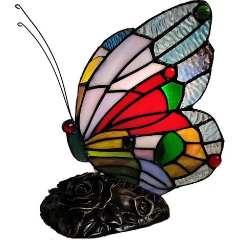 Lampe de Style Tiffany, Lampe de chevet avec papillon, Vintage Vitrail Style Table Lampe, Lampe art deco, Pour Chambre Salon [Classe énergétique E] (1/5)