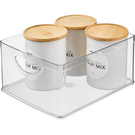 Bac de rangement en plastique recyclé avec poignées intégrées – 25,4 x 20,3 x 12,7 cm, transparent (1/5)