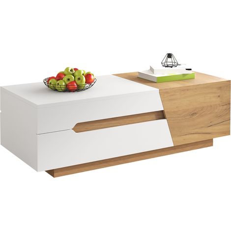 Table basse extensible, table de salon avec tiroirs, table d’appoint avec structure color block