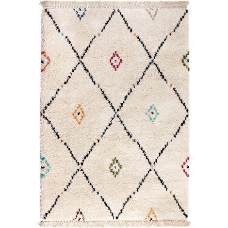 Tapis de Salon Style Berbère Ethnique Multicolore à Mèches Longues Doux 120 x 170 x 3 cm - PANGIVO (1/3)