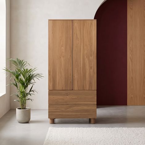 Armoire dressing décor bois 2 portes 2 tiroirs et 1 penderie bois de noisetier - Ayana (1/5)