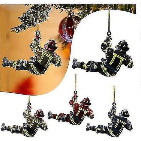 4 adornos navideños de bomberos, figuras colgantes para árbol de Navidad con forma de mini bomberos. (1/5)