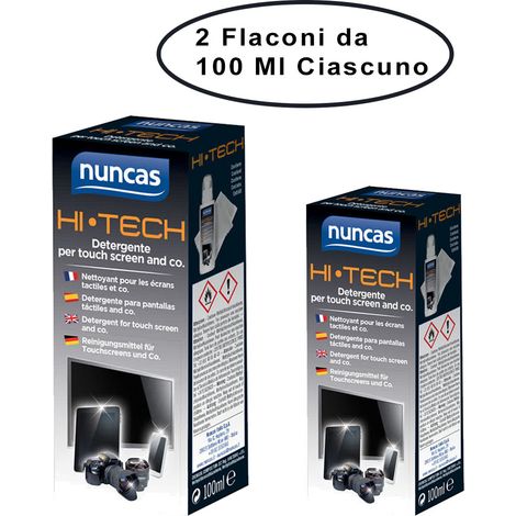 Nuncas detergente hi tech per touch screen computer televisori 2 flaconi da 100 ml ciascuno
